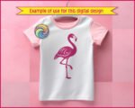 Black silhouette image of a flamingo standing tall on one leg, flaunting gorgeous layered wings with elegant feather details, a gracefully curved long neck, and a classic hooked beak.