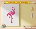Black silhouette image of a flamingo standing tall on one leg, flaunting gorgeous layered wings with elegant feather details, a gracefully curved long neck, and a classic hooked beak.
