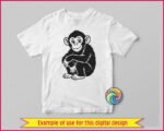 Image of a cheeky little baby chimp with giant sparkling eyes, oversized round ears, fluffy jungle fur, curly monkey fingers, and a sweet smiling face.