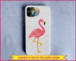 Colourful image of a fabulous pink flamingo clipart bursting with tropical colour! Dressed in gorgeous hot pink plumage with pretty layered feather details, golden yellow legs, and a cute black-tipped yellow beak, this cheerful flamingo illustration is pure summer fun.