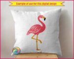 Colourful image of a fabulous pink flamingo clipart bursting with tropical colour! Dressed in gorgeous hot pink plumage with pretty layered feather details, golden yellow legs, and a cute black-tipped yellow beak, this cheerful flamingo illustration is pure summer fun.