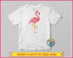 Colourful image of a fabulous pink flamingo clipart bursting with tropical colour! Dressed in gorgeous hot pink plumage with pretty layered feather details, golden yellow legs, and a cute black-tipped yellow beak, this cheerful flamingo illustration is pure summer fun.