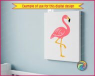 Colourful image of a fabulous pink flamingo clipart bursting with tropical colour! Dressed in gorgeous hot pink plumage with pretty layered feather details, golden yellow legs, and a cute black-tipped yellow beak, this cheerful flamingo illustration is pure summer fun.