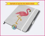 Colourful image of a fabulous pink flamingo clipart bursting with tropical colour! Dressed in gorgeous hot pink plumage with pretty layered feather details, golden yellow legs, and a cute black-tipped yellow beak, this cheerful flamingo illustration is pure summer fun.