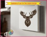 Black moose head SVG PNG clipart on transparent background. Front-facing moose portrait featuring large wide-spread antlers, pointed ears, defined snout and textured fur. Moose silhouette vector with fine outline detail lines throughout.