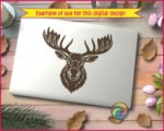 Black moose head SVG PNG clipart on transparent background. Front-facing moose portrait featuring large wide-spread antlers, pointed ears, defined snout and textured fur. Moose silhouette vector with fine outline detail lines throughout.