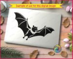 Black silhouette image of a Flying Fox Bat in full flight with both wings spread wide, showing detailed vein lines across the wing membranes. The Flying Fox Bat has a furry chest, a turned head with a visible eye and ear, and small clawed feet tucked below its body. The Flying Fox Bat is rendered as a clean vector clipart svg png in black on a transparent background, capturing a realistic mid-flight pose with fine fur texture detail.