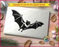 Black silhouette image of a Flying Fox Bat in full flight with both wings spread wide, showing detailed vein lines across the wing membranes. The Flying Fox Bat has a furry chest, a turned head with a visible eye and ear, and small clawed feet tucked below its body. The Flying Fox Bat is rendered as a clean vector clipart svg png in black on a transparent background, capturing a realistic mid-flight pose with fine fur texture detail.