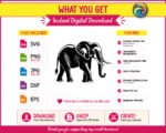 Silhouette image of a walking African elephant shown in side profile. The elephant faces right with its trunk curled slightly at the tip and tusks clearly visible. Fine line detail runs across the elephant's large ears, wrinkled legs, and textured skin, giving the image a woodcut or linocut style. This elephant svg clipart is a single-color vector design with a transparent background, clean outlines, and detailed internal line work that captures the natural weight and scale of a real elephant.