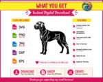 Black silhouette image of a great dane dog standing in a proud pose facing left. The great dane design features detailed inner line work across the body, legs, ears, and tail showing muscle definition and fur texture in a hand drawn style. This great dane svg is shown as a vector cut file with clean smooth edges on a transparent background, ideal for digital clipart use as a dog breed silhouette outline image.