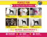 Black silhouette image of a great dane dog standing in a proud pose facing left. The great dane design features detailed inner line work across the body, legs, ears, and tail showing muscle definition and fur texture in a hand drawn style. This great dane svg is shown as a vector cut file with clean smooth edges on a transparent background, ideal for digital clipart use as a dog breed silhouette outline image.