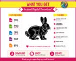 Black silhouette image of a rabbit looking right. This detailed rabbit illustration shows the full body of the animal in a sitting pose. The digital rabbit vector features smooth lines that give the appearance of fur texture, defining its ears, body, and short tail. It is a striking black outline of a rabbit, ready for use as a transparent SVG or PNG clipart. This animal silhouette is a clean, minimalist rabbit graphic.