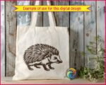 Black silhouette image of a hedgehog with highly detailed, layered quills covering its entire back and sides, each quill individually drawn and fanning outward in sharp pointed layers. The hedgehog has a sturdy body, short thick legs with small clawed feet, a rounded pointed snout, and a small dark eye. This hedgehog svg clipart vector image is rendered in solid black on a transparent background, with the quill texture creating a rich, intricate pattern across the animal.