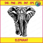 Black silhouette image of a majestic elephant walking with its trunk curved upward. This zoo animal graphic captures the strong and peaceful nature of african safari wildlife in a clean vector format. The design features a solid black fill with smooth, sharp edges on a transparent background. It is a minimalist outline style clipart cut file that represents the wild spirit of the savanna.