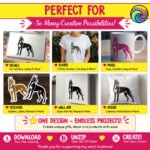 Black silhouette image of a great dane standing in side profile and turning its head to look back. This pet dog portrait shows the athletic build of the giant dog breed, with cropped ears, a strong chest, and a long tail. The graphic uses solid black shapes and negative space highlights for muscle detail. It is a clean vector outline on a transparent background, ideal as a cut file.