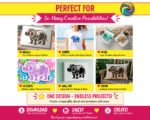 Black silhouette image of a standing hippo shown from the side. The design has stylized white cutout lines that highlight the shape of the head, back, legs, and body of this zoo hippopotamus. It is a clean vector graphic on a transparent background, suitable as a cut file or digital clipart, perfect for creating decor for an african safari animal nursery. The animal is standing on all four feet with its head facing left.