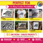 This raccoon svg shows a full body raccoon standing on all fours with a striped tail, masked face, and detailed paws in classic grey and black shades. It is a high quality vector with smooth clean lines on a transparent background, easy to cut and weed or use as clipart for printing and digital projects, and this woodland trash panda design is built as a layered vector file so each colour cuts separately for a multi-layer decal. The pose and expression capture that curious masked bandit critter look so many people love about raccoons, making this a design you will want to use again and again.