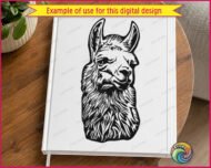 Black silhouette image of a llama with a relaxed happy face and fluffy neck fur, shown as a funny alpaca style farm animal graphic. This no drama llama farm animal design is a minimalist outline vector clipart, perfect as a transparent png or svg cut file for digital and print projects.